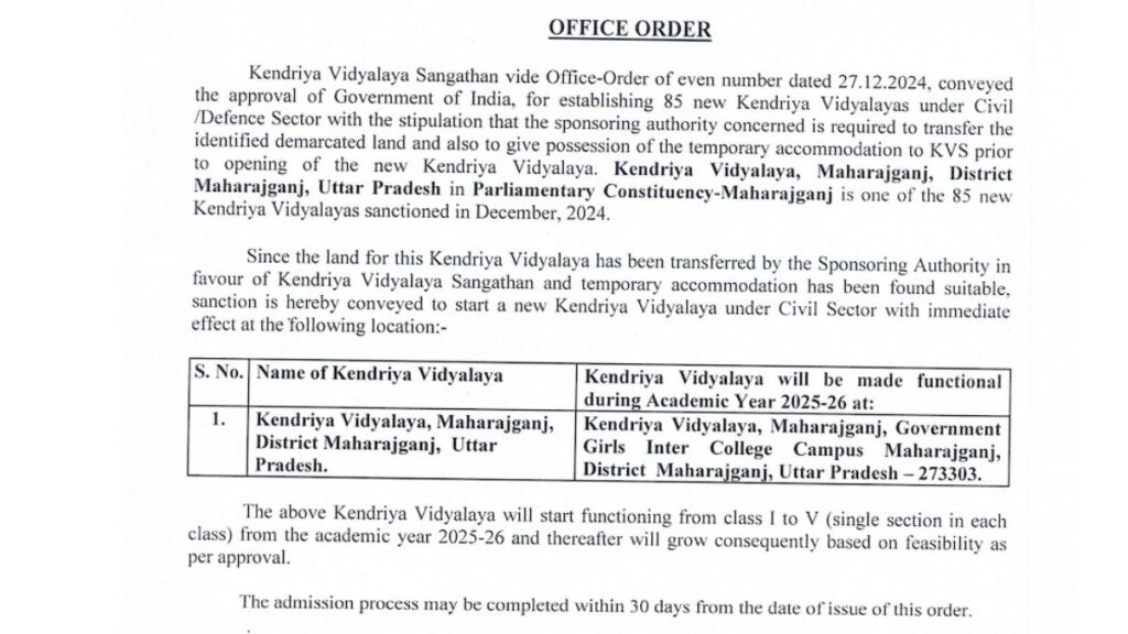 KV Maharajganj Class-1 to 5 Admission 2025-26